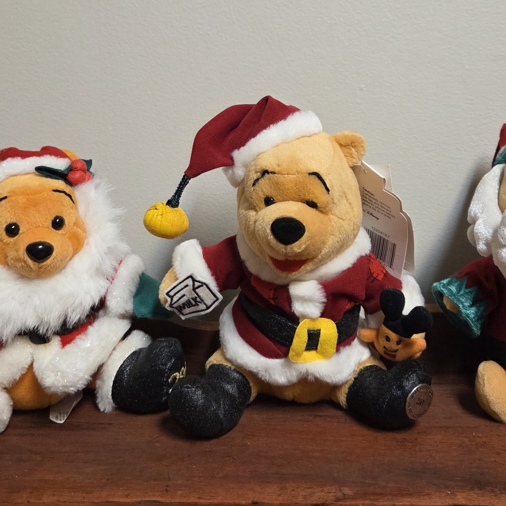 Beanie Santa Bears Plush Trio - Red, White, Black, Some with Original Tag.